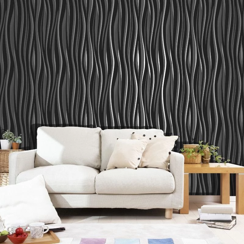 Vymura Wave Glitter Suede Effect Wallpapers In Black M0893