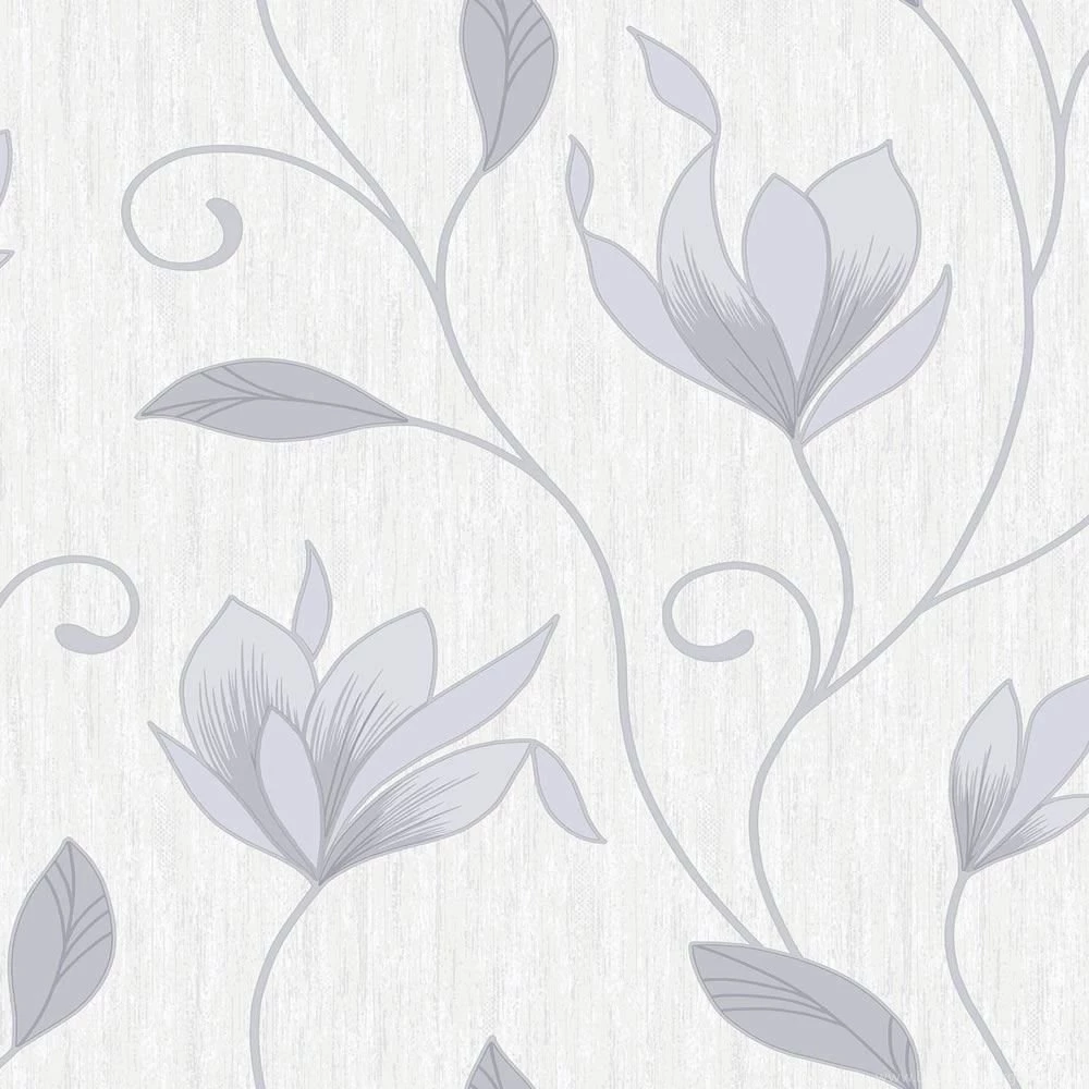 Vymura Synergy Glitter Floral Wallpapers Dove Grey White Silver ...