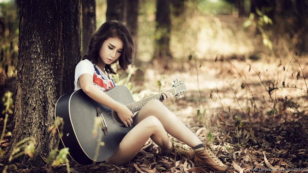 1920x1080px Girl With Guitar In The Forest