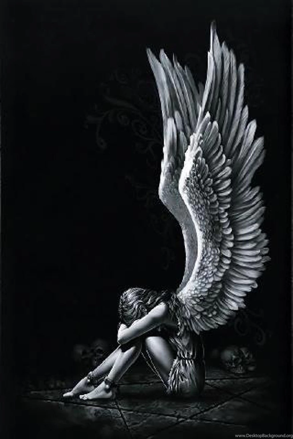 Angel Girl Wings Fantasy Alone Light Black White Wallpapers ...