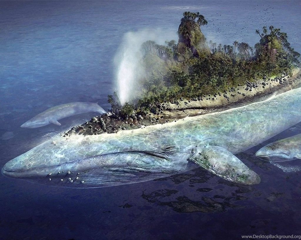 Fantasy Art Islands Whales Blue Whale Sea Wallpapers