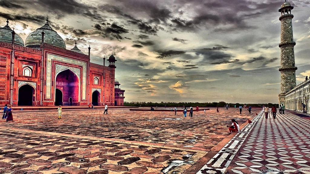 Religious: Beautiful Mosque Hdr Clouds Courtyard People Taj Mahal ...