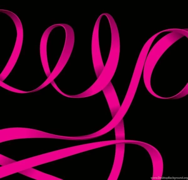 Neon Pink Ribbon On Black Backgrounds