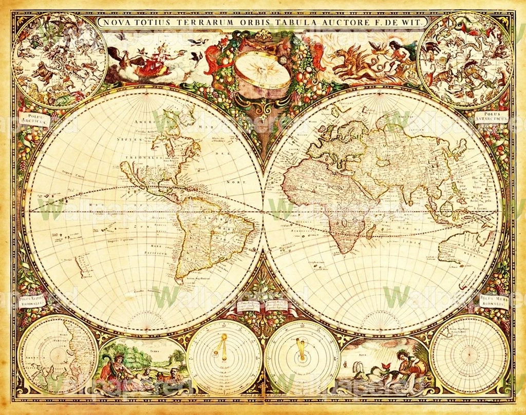 Antique World Map Wall Mural