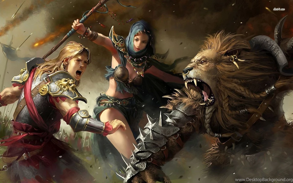 Warriors Fighting With A Lion Warrior Wallpapers   Fantasy ...
