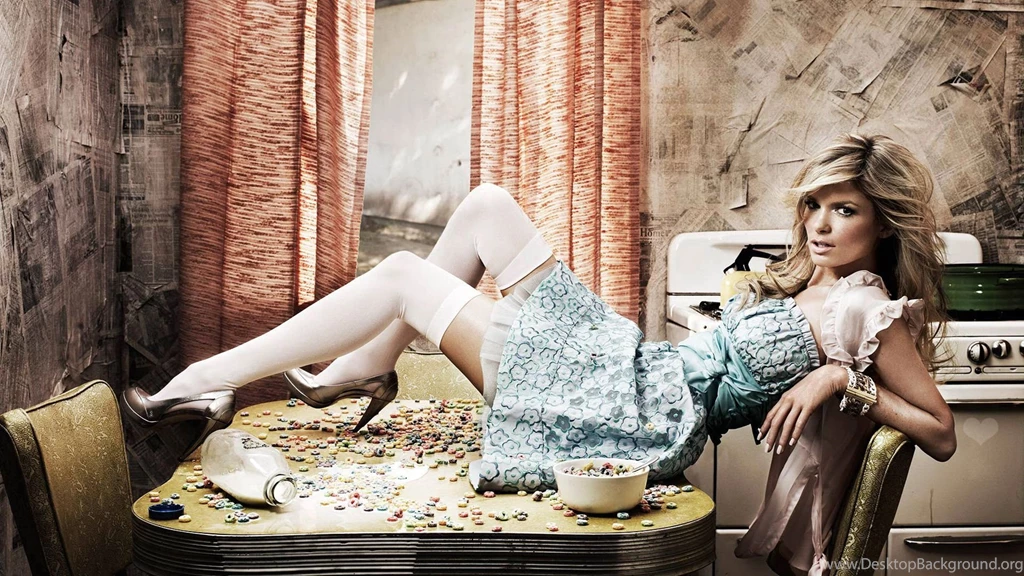 Wallpapers Girl In White Stockings Lies On A Table With Dotted ...