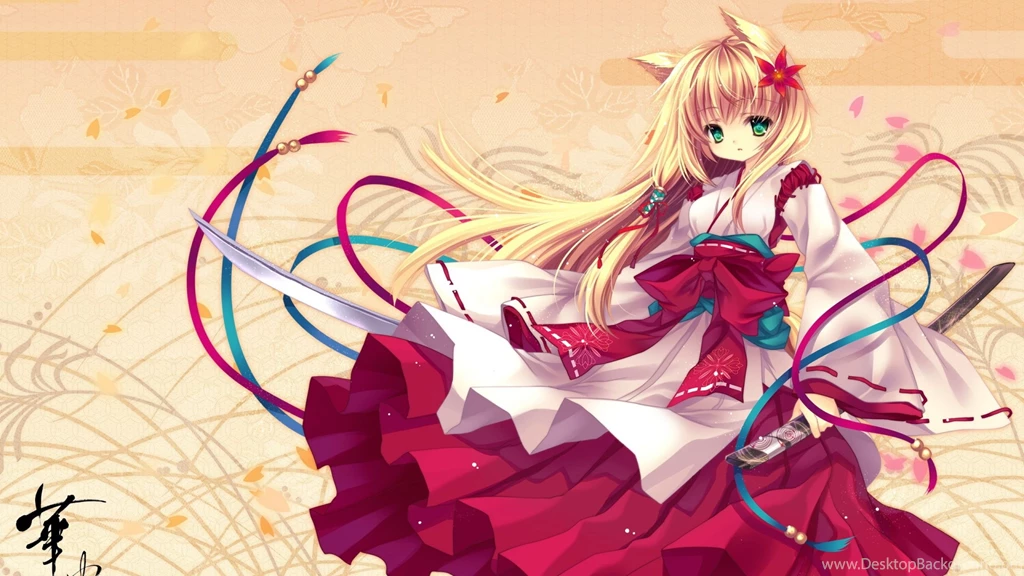 Download Wallpapers 2560x1440 Neko Girls, Girl, Dress, Ears, Katana ...