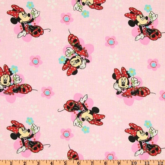 Minnie Mouse Floral Badges Pink Discount Designer Fabric ...