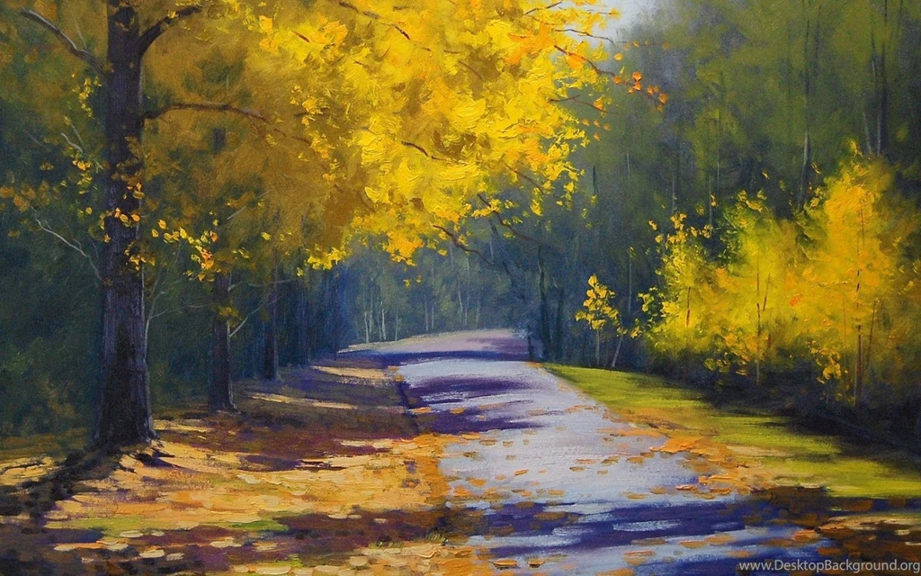 Road Trees Art Painting Wallpapers