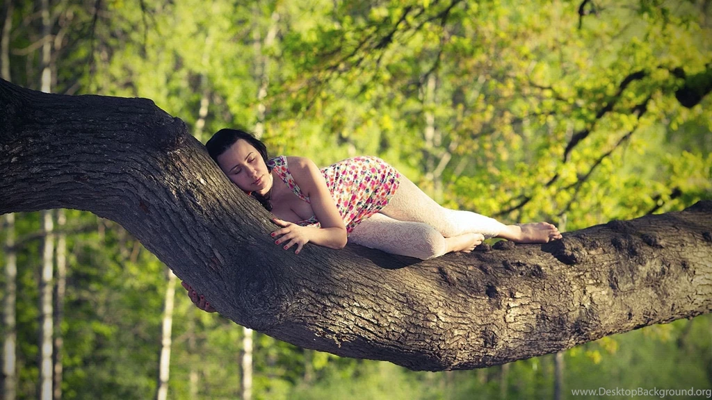 Download Wallpapers 1920x1080 Girl, Tree, Lie Down, Sleep, Nature ...