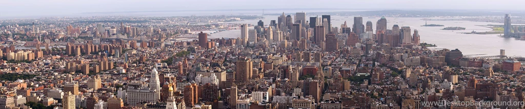 Wallpapers New York Bay Manhattan Panorama – Triple Monitor Display ...