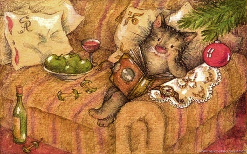 COZY CHRISTMAS CAT WALLPAPER   (