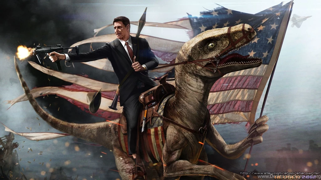 Ronald Reagan Riding A Velociraptor By SharpWriter On DeviantArt