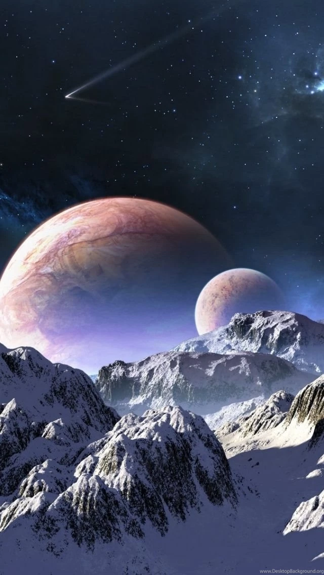 640x1136 Outer Space & Snow Mountains Iphone 5 Wallpapers