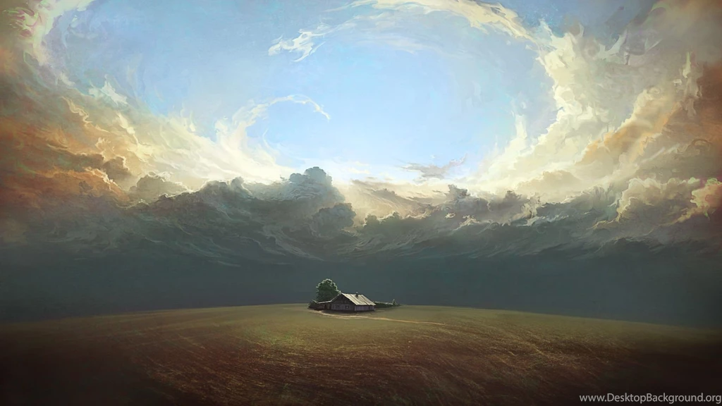Farm Under The Cloudy Sky Artistic Backgrounds Desktop Wallpapers By ...