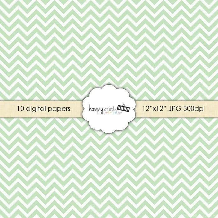 INSTANT DELIVERY   Digital Paper Pack: Mint Green In Chevron ...