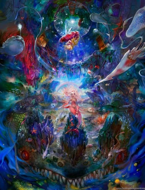 Adorable Mermaid Ridding A Dragon Underwater Fancy Anime Wallpapers ...