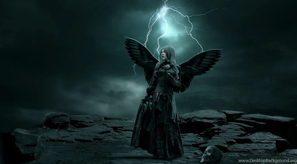 Dark Horror Gothic Angel Women Skull Cg Digital Art Lightning ...
