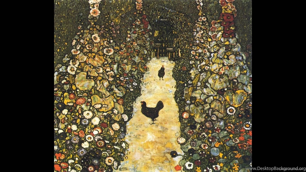Painting Of Gustav Klimt The Path With Chickens Wallpapers And ...