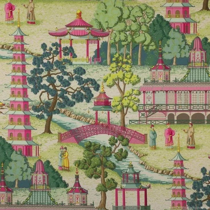Manuel Canovas "pagoda" Chinoiserie Toile Fabric 10 Yards Rose ...