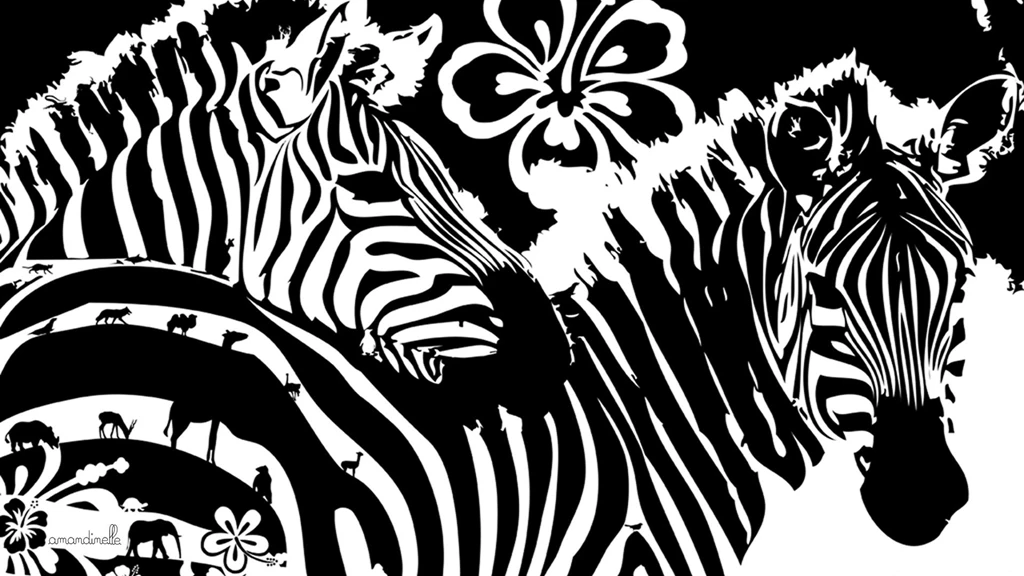 Download Wallpapers 3840x2160 Zebra, Flowers, Lines, Graphics 4K ...
