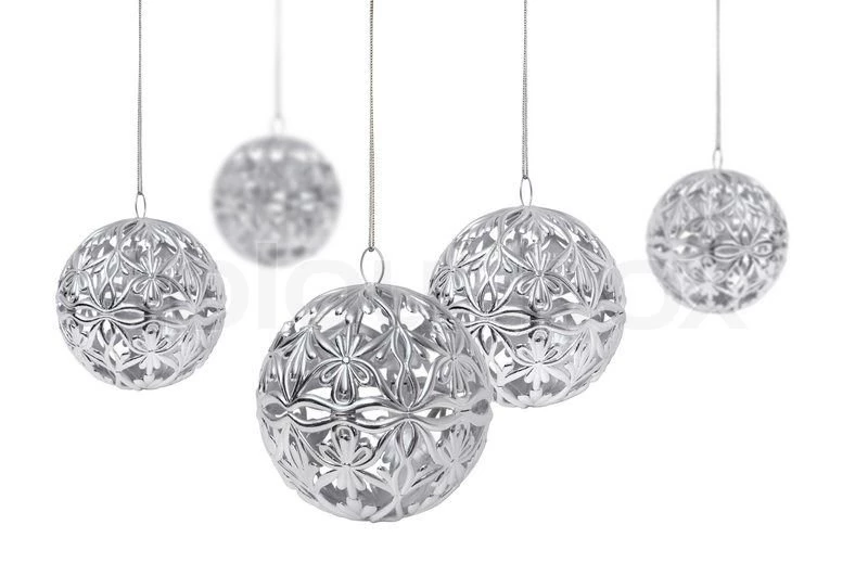 Shiny Silver Christmas Ball Hanging, Isolated On White Backgrounds ...