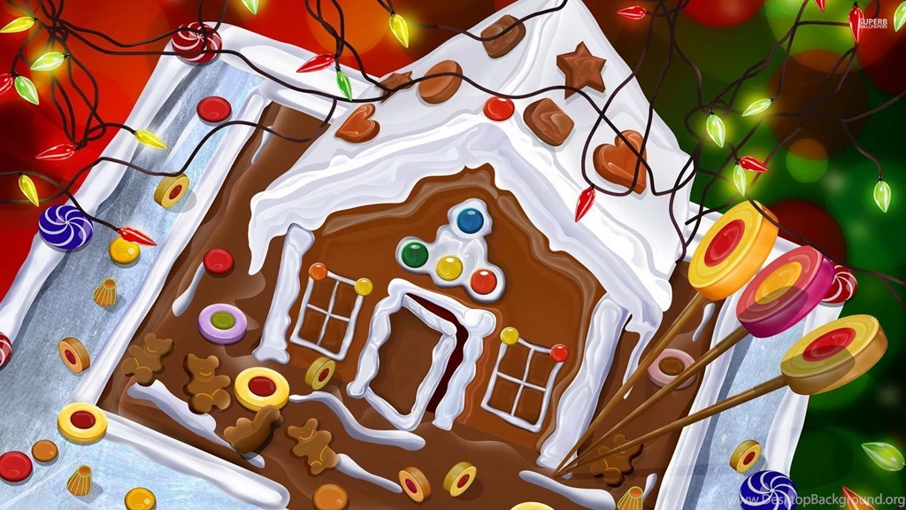 Gingerbread House And Candies Under The Christmas Lights Wallpapers ...