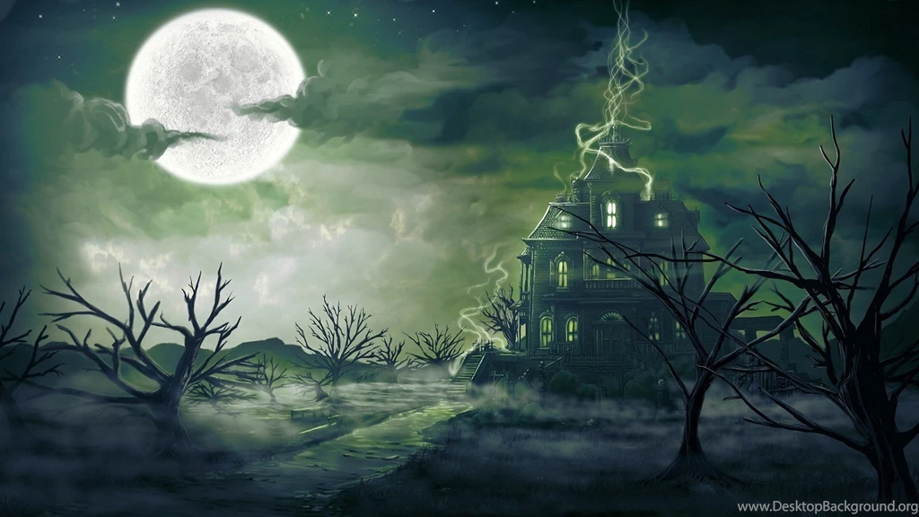 Clouds Trees Stars Moon Haunted House Wallpapers