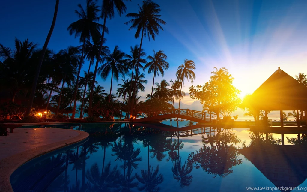 2880x1800 Pool Sunset Resort Wallpapers