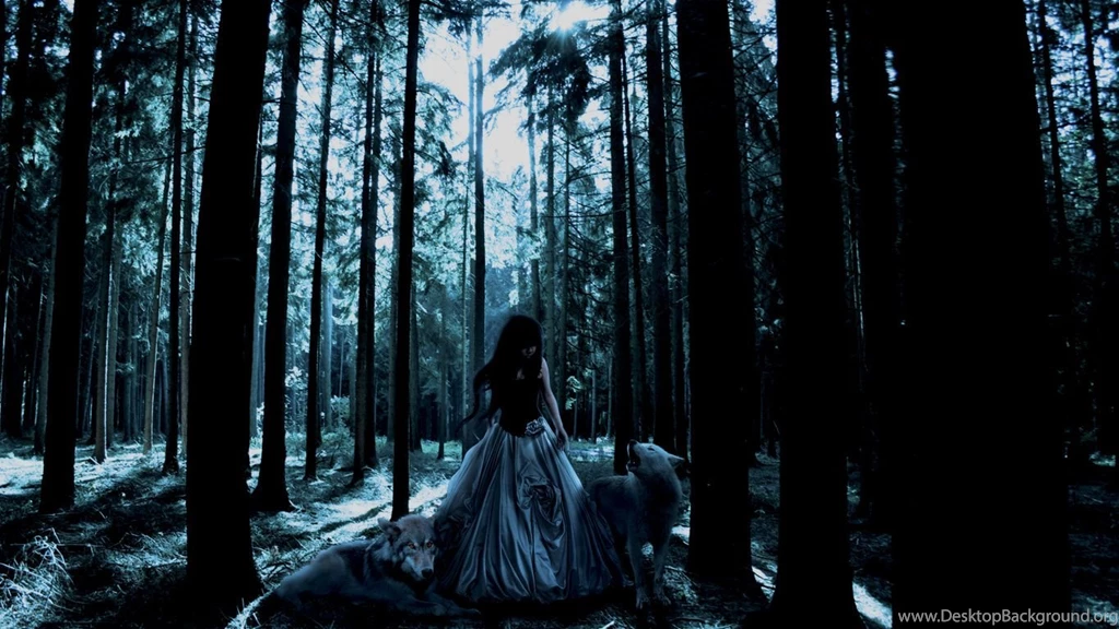 1366x768 Girl, Forest, Wolves, Gothic Forrest Fairy, Gothic ...