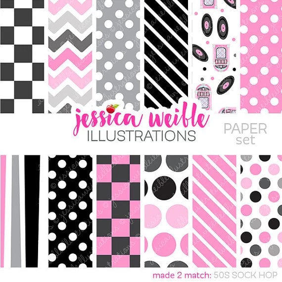50s Sock Hop Cute Digital Paper Backgrounds For Commercial Or ...