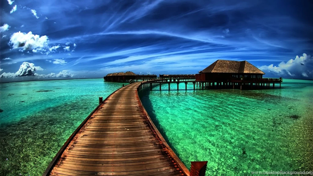 Download 1366x768 Lagoon And A Long Pier Wallpapers