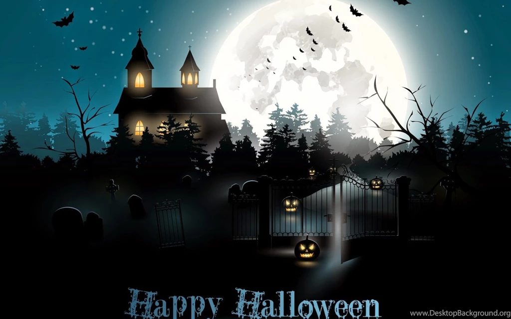 Happy Halloween Hounted House Full White Moon