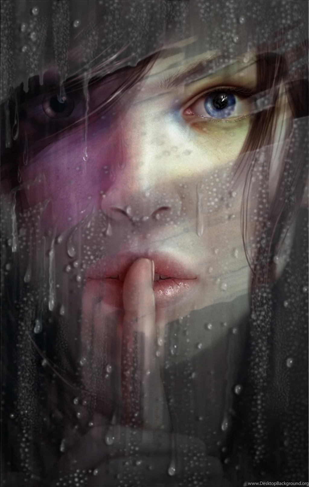 Art Girl Blue Eyes Shut Up Window Water Rain Wallpapers