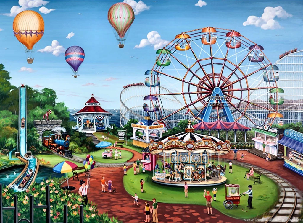 Amusement Parks Carnival Day F2 Ferris Wheel Painting Carousel Air ...