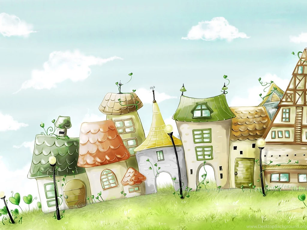 Wallpaper: Desktop, Cartoon, Background, Cartoon Houses, Grass ...