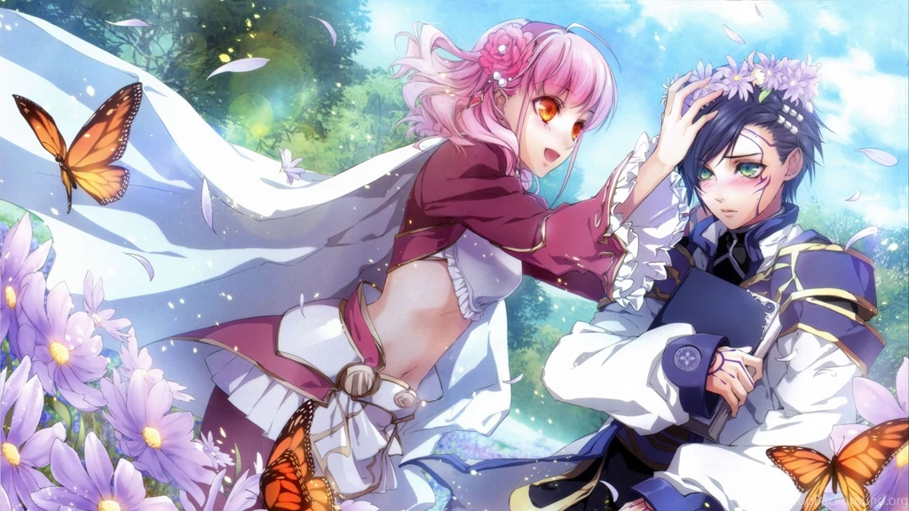 Download Wallpapers 1920x1080 Anime, Boy, Girl, Flowers, Wreath ...