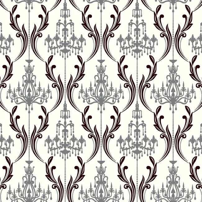 AB2170 Black & White Chandelier Damask Wallpapers By York