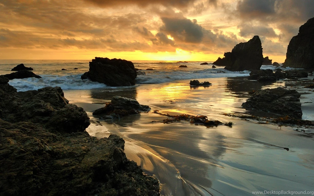 Malibu Sunset Sea Rocks Landscape T Wallpapers