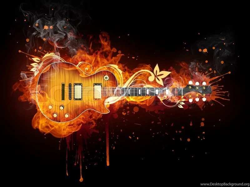 Electric Guitar In Fire Isolated On Black Background. Computer ...
