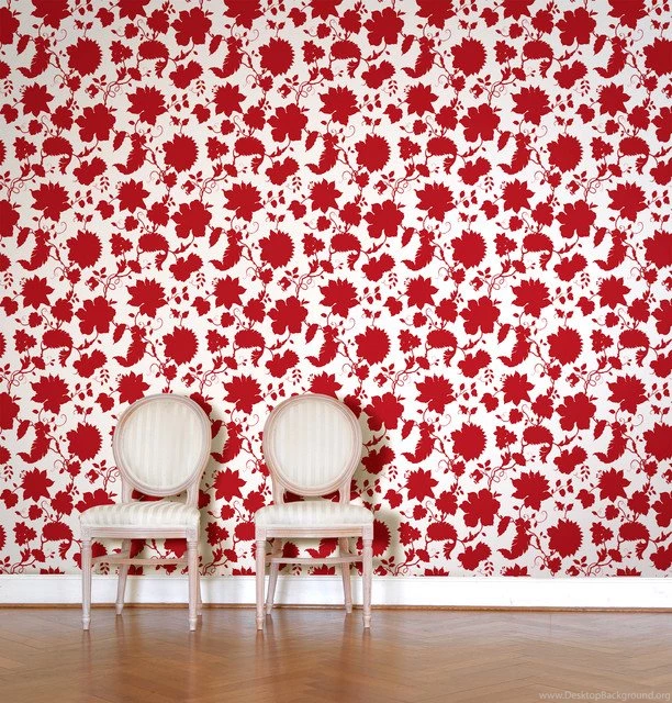 Red Floral Toile Wallpapers Tiles Modern Wallpapers Los ...