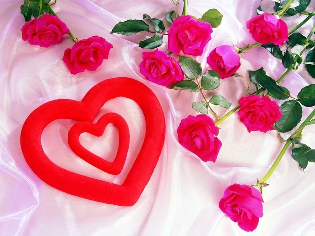 Valentine day flower and 3d heart wallpaper desktop picture