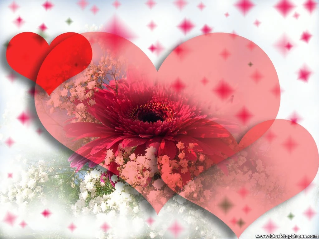 Desktop Wallpapers » Other Backgrounds » Red Hearts With Flowers ...