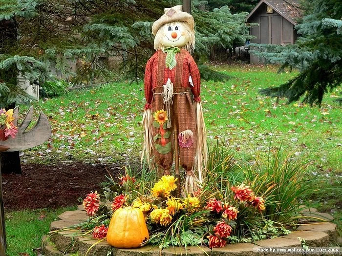 Autumn Display : Scarecrow & Pumpkins Wallpapers Wallcoo.net
