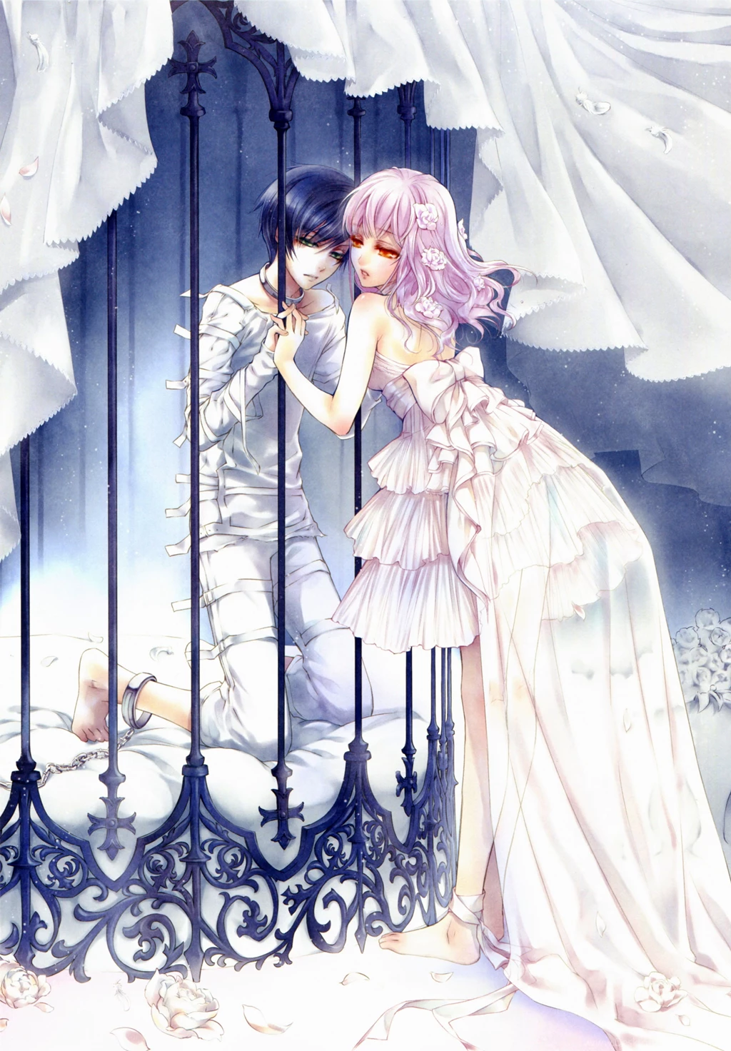 Anime Couple Love Rose Flower Dress White Cage Prisoner Wallpapers ...