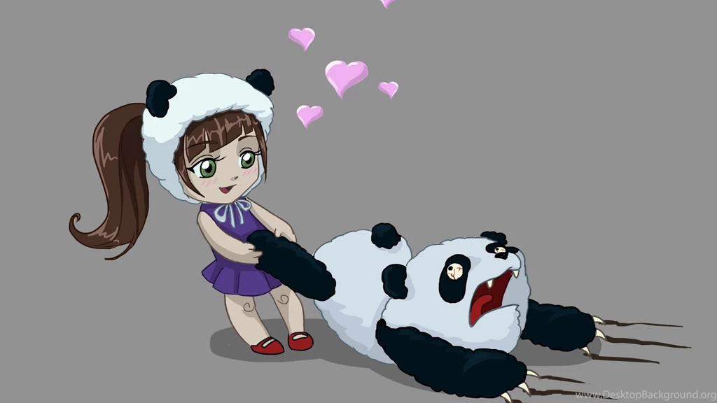 Wallpapers Cartoon Panda Drawn Girl With For 2560x1440