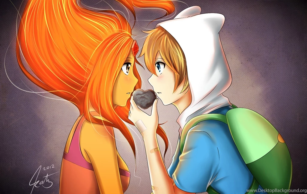 Anime Couple, Love, Heart, Art, Colored Hair, Orange, Wallpapers