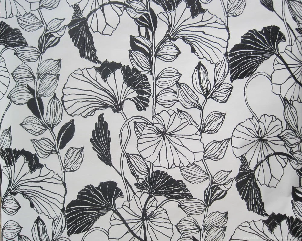 Ashford House Black White Large Flowers Leaves Wallpapers Double