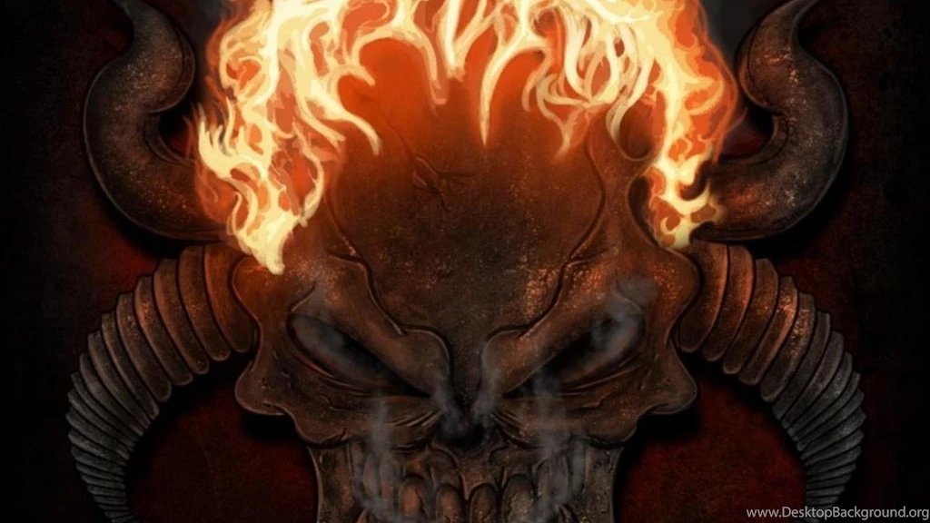 DEMON SKULL ON FIRE WALLPAPER (