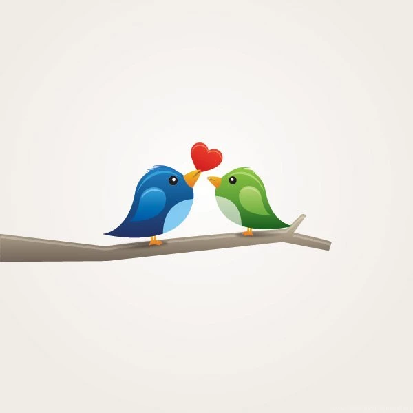 Birds In Love Vector Graphic — Lovely, Branch, Heart